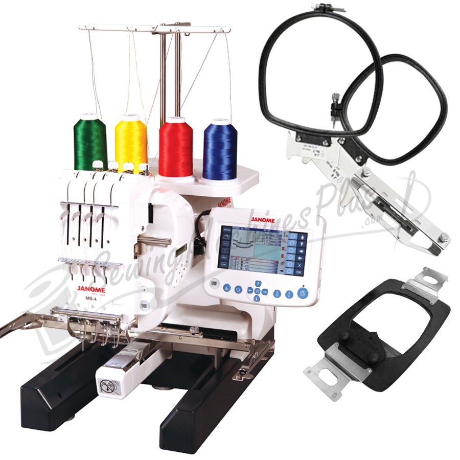 Janome MB4S FourNeedle Embroidery Machine with included Hat Hoop, Lettering Hoops