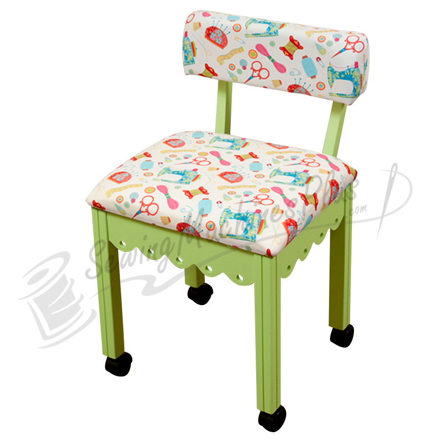 Arrow Sewing Chair White Riley Blake fabric on Green 7014W