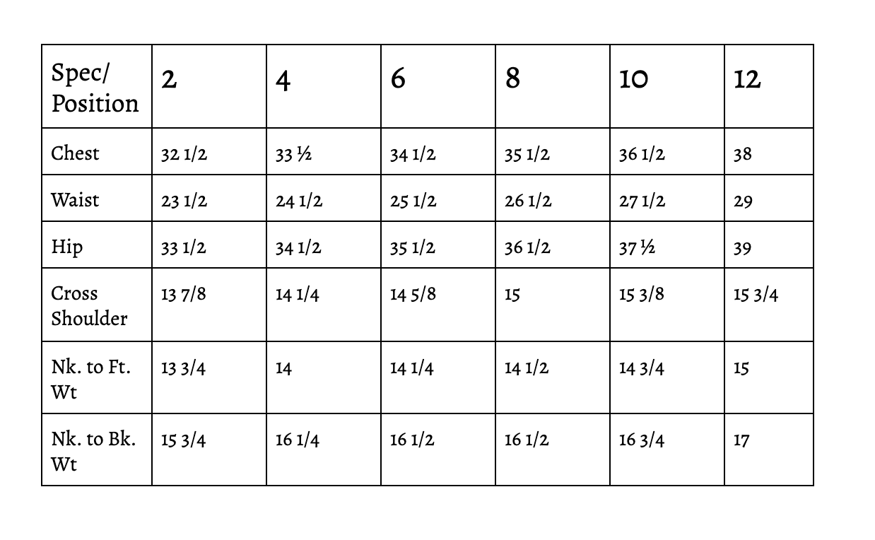 size chart