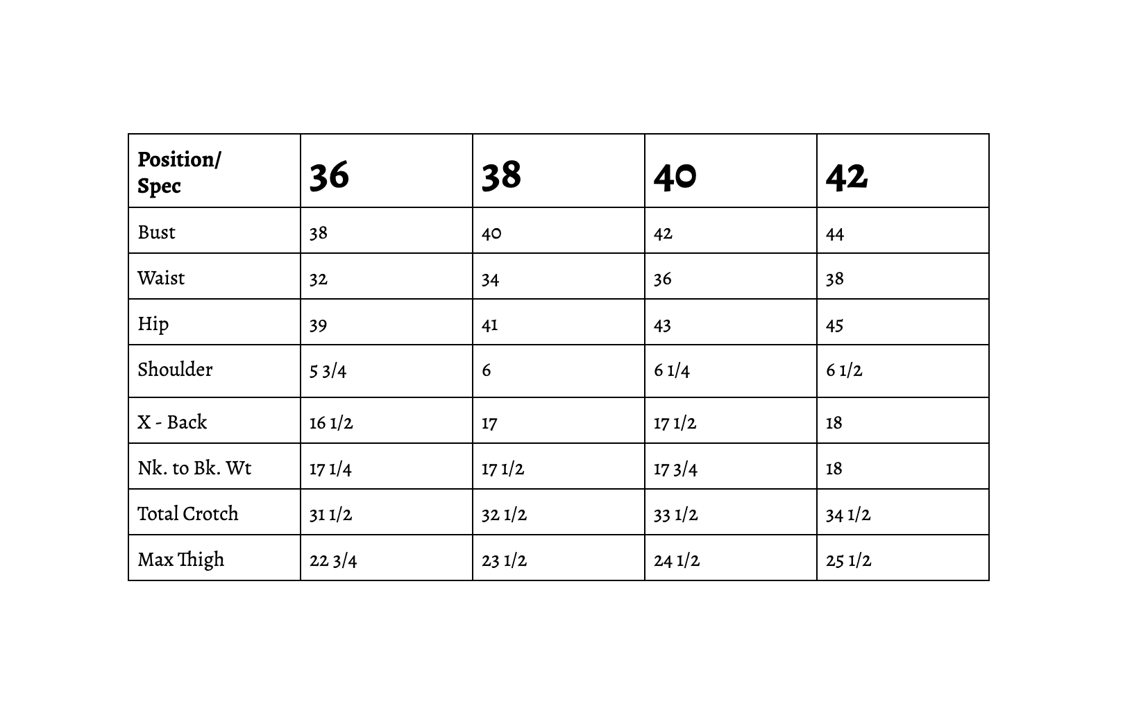 size chart