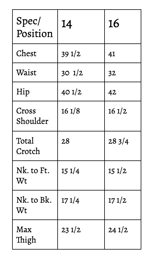 size chart