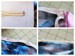 Attaching the zipper.
