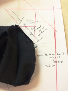 Diagram on where to add fabric and redraw miter seam line.