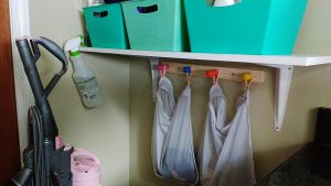 I installed these hooks by our laundry & cleaning station and hung the lingerie bags there.