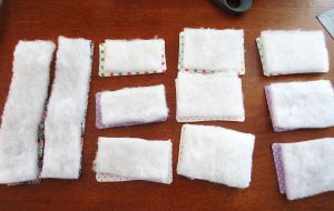 I left an opening in each piece to stuff them & cut the batting to size.