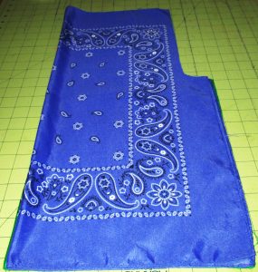 Fold the bandanas in half with the fold running vertically.