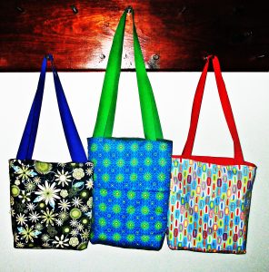 Reversible tote bags are easy to sew in a hurry & the possible variations are endless.