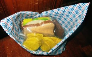 Your lunch will taste much better than this felt example lunch! Just tie bag closed to carry.