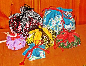 Easy to sew lotus drawstring pouch make great gift bags.