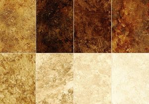A beautiful package of (forty two) 10 x 10 inch precut squares in Browns, Golds, Cream and gradient neutral colors which look like different pieces of colored stone.